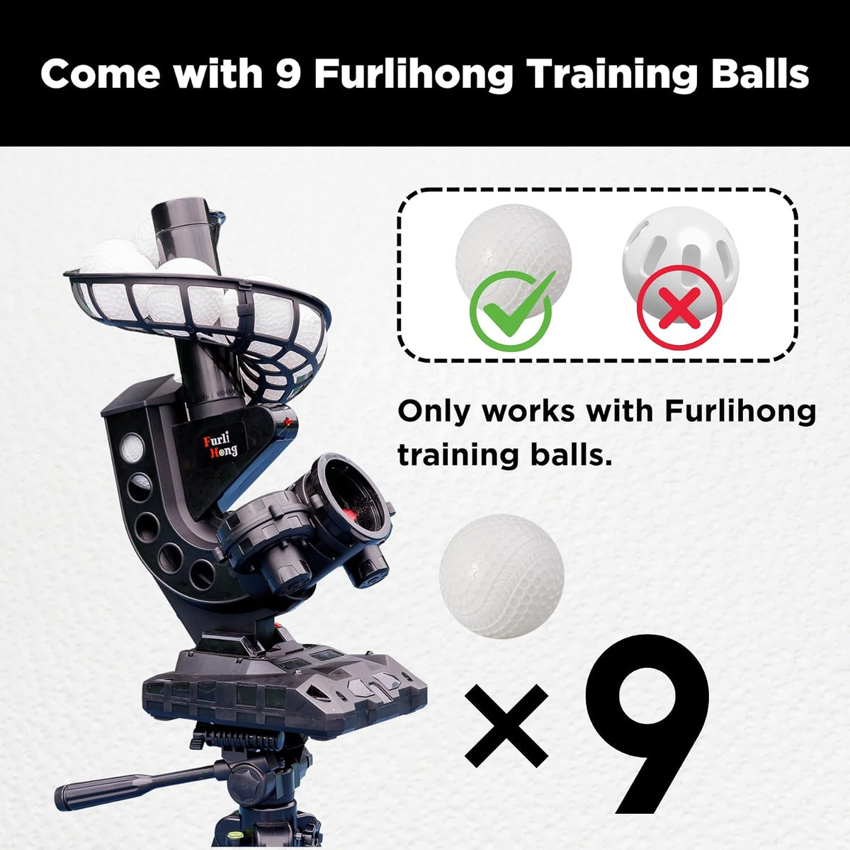 388BH Baseball Pitching Machine, 4 Adjustable Angles, 3 Pitch Angles, Power Bank/Battery Powered, Includes 9 Training