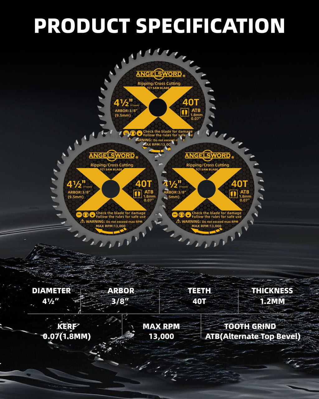 ANGELSWORD 4-1/2“ Cirular Saw Blade for Wood, 3pc 40T, 3/8" Arbor