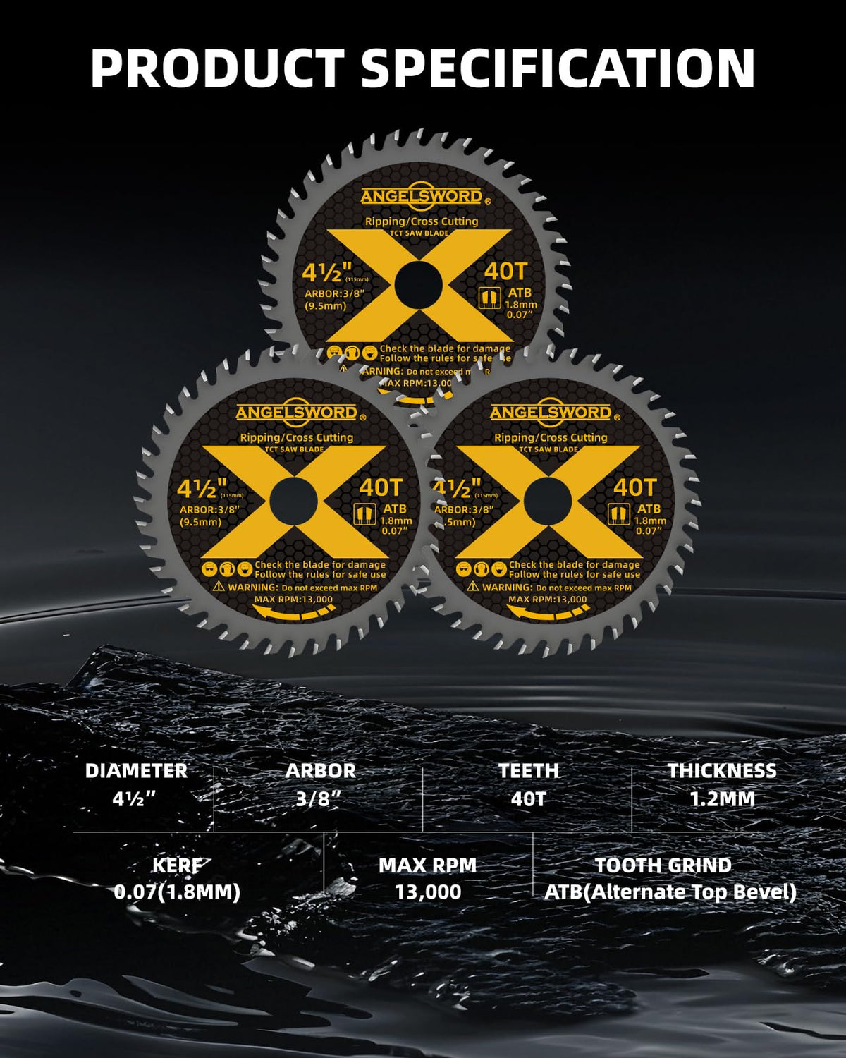 ANGELSWORD 4-1/2“ Cirular Saw Blade for Wood, 3pc 40T, 3/8" Arbor