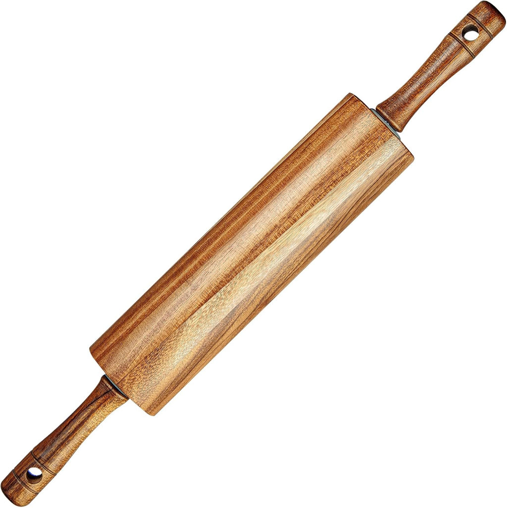 Acacia Wood Rolling Pin for Baking, Kitchen Dough Roller With Handles, Rodillo Para Masa, Rolling Pin for Dough