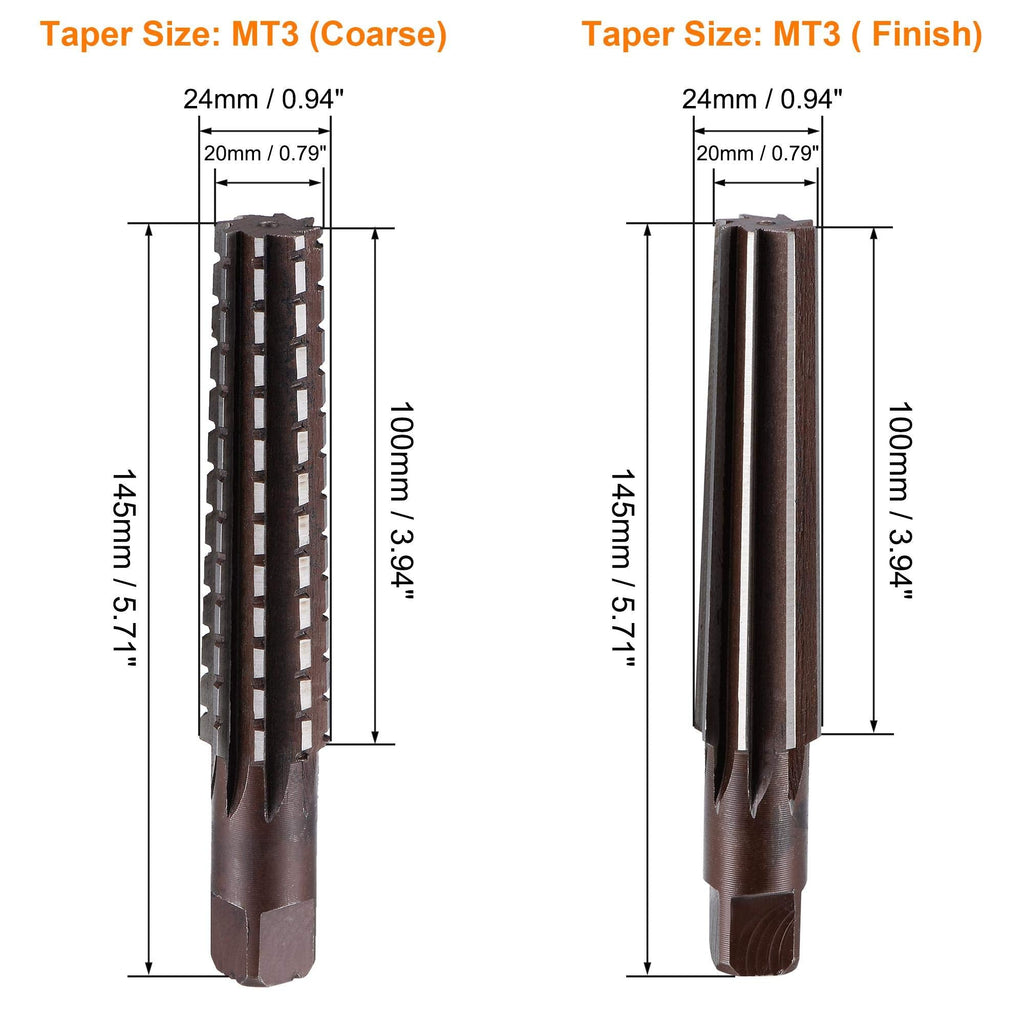 uxcell MT3 Morse Taper Reamer Coarse and Finish Set H8 Accuracy 8 Flutes