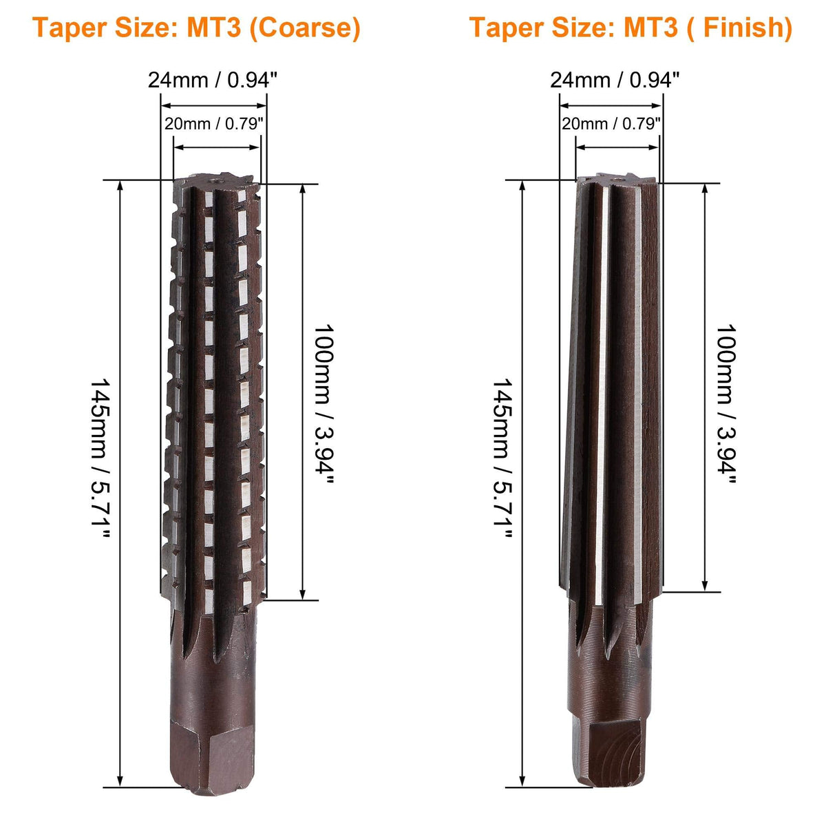 uxcell MT3 Morse Taper Reamer Coarse and Finish Set H8 Accuracy 8 Flutes