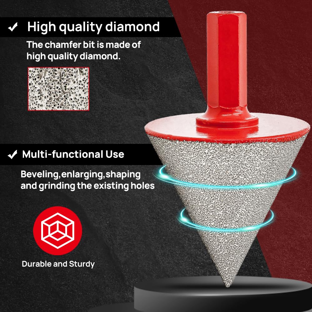 DT-DIATOOL Diamond Beveling Chamfer Bits - Diamond Countersink Drill Bit 2 Inch with Hex Shank for Enlarging Trimming Shaping Existing Holes of Granite Marble Porcelain Tiles,Size of 0 to 50mm 2pcs