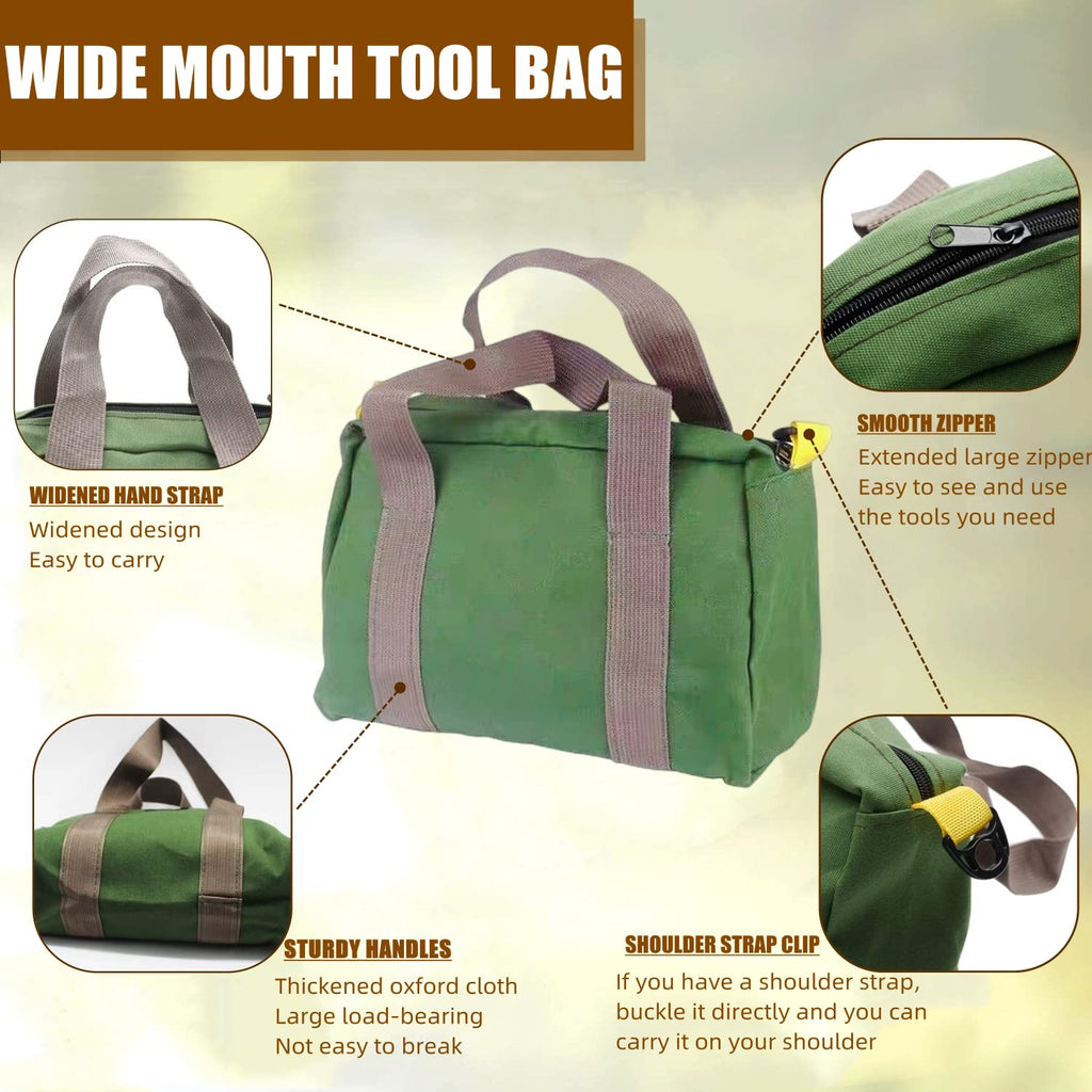 16 Inch Wide Mouth Tool Bag, Heavy Duty Canvas Tool Storage Bag, Large Capacity Handbag, Multi-function Tool