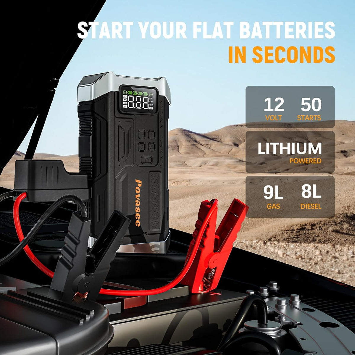 [2026NEW Model] 5000A Jump Starter with Air Compressor,Car Jumper Starter Portable with 150PSI Tire Inflator 12V Jump