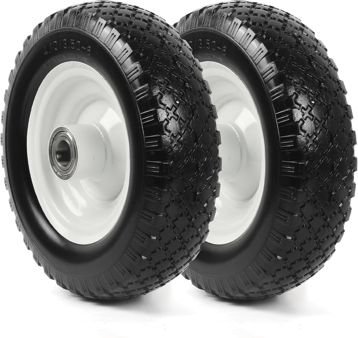(2-Pack) 12" Flat-Free Solid Tire and Wheel, with 3-3/4" Centered Hub & 1" Bore, Fits 25mm Axle Shaft, Replacement