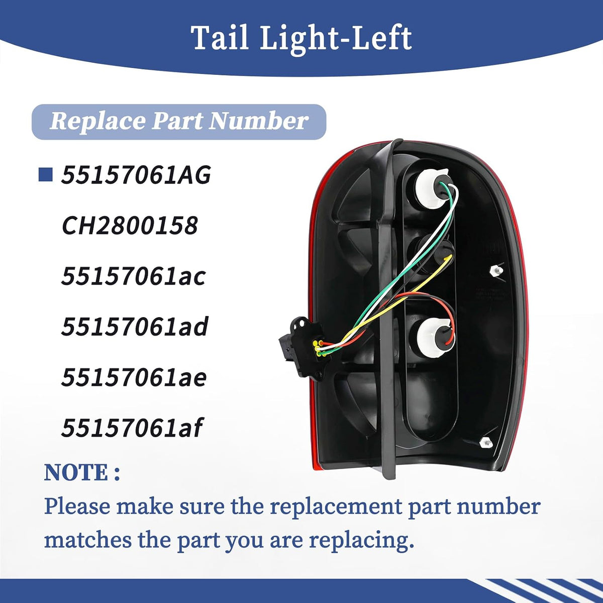 Left Tail Light Compatible with Jeep Liberty 2005 2006 2007 Replace 55157061AG CH2800158 Taillight Assembly