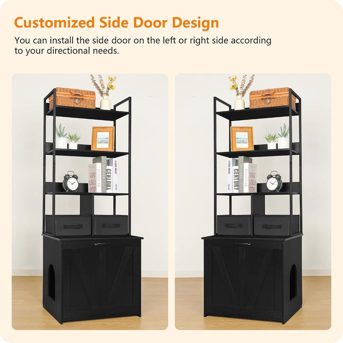 Cat Litter Box Enclosure, 3 Storage Shelves and 2 Drawers, 61.8" H