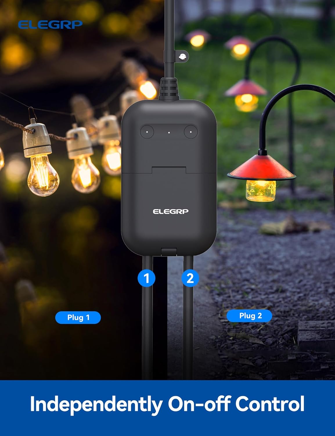 PQR20 Outdoor Smart Plug Waterproof IP66, WiFi Plug with 2 Individually Sockets, Compatible with Alexa & Google