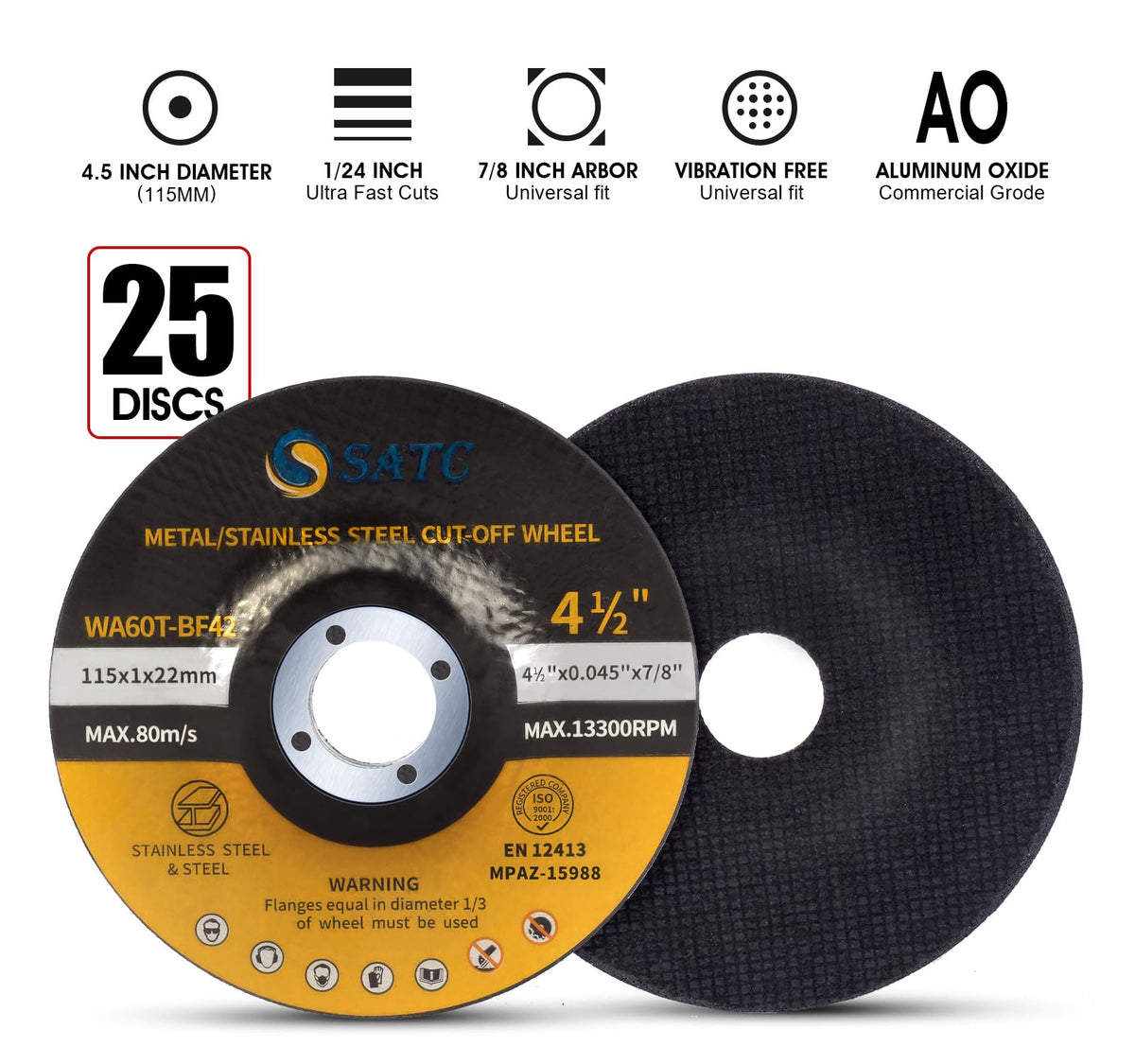 S SATC 25PCS 4 1/2 Cut Off Wheel Grinder Blades 4-1/2" x .045 x 7/8" Cutting Disc Cutting Wheel Die Grinder Cut Off Blades Fits Angle Grinder Air Tool