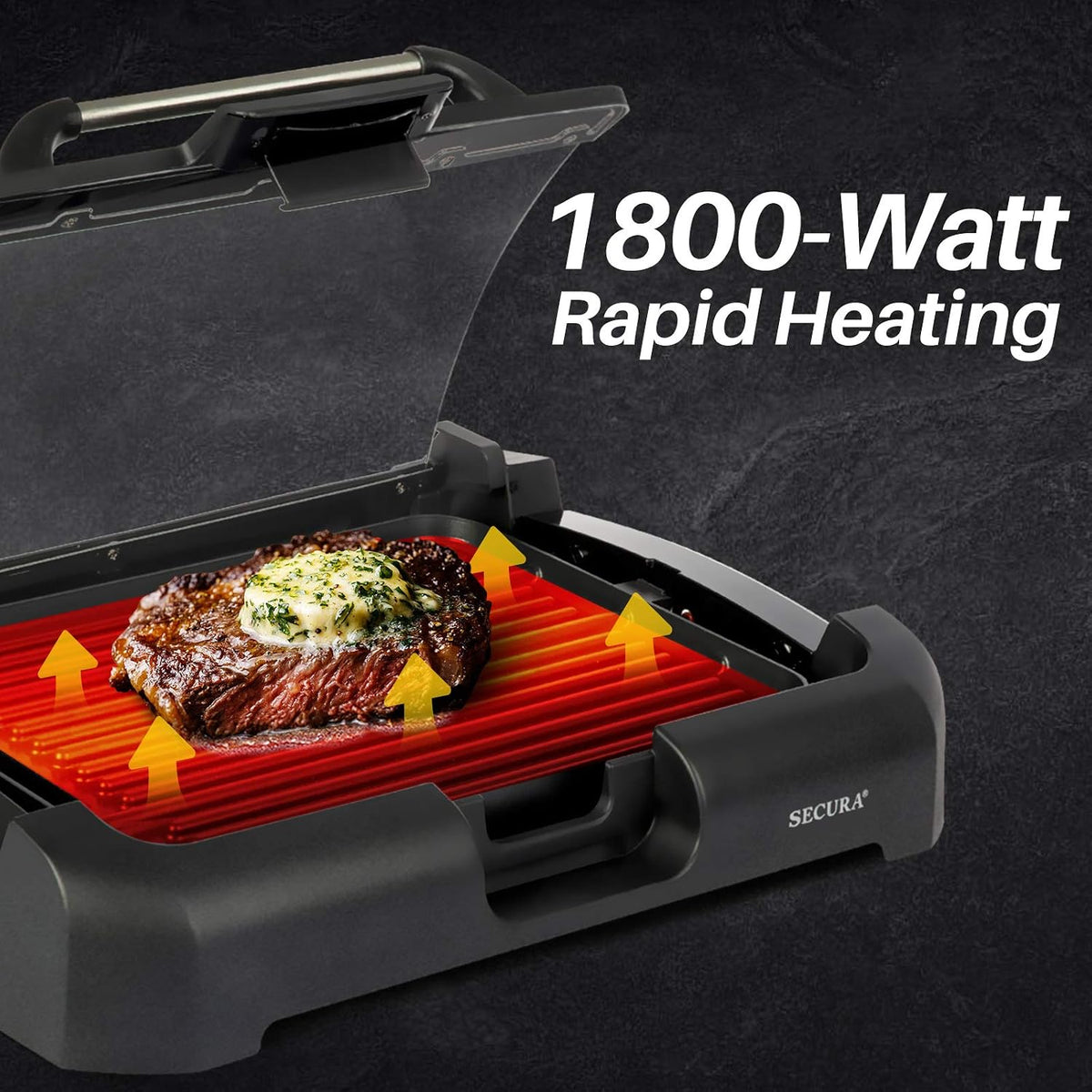 Smokeless Indoor Grill 1800-Watt Electric Griddle with Reversible 2 in 1 Grill and Griddle Plates Plate, Glass Lid