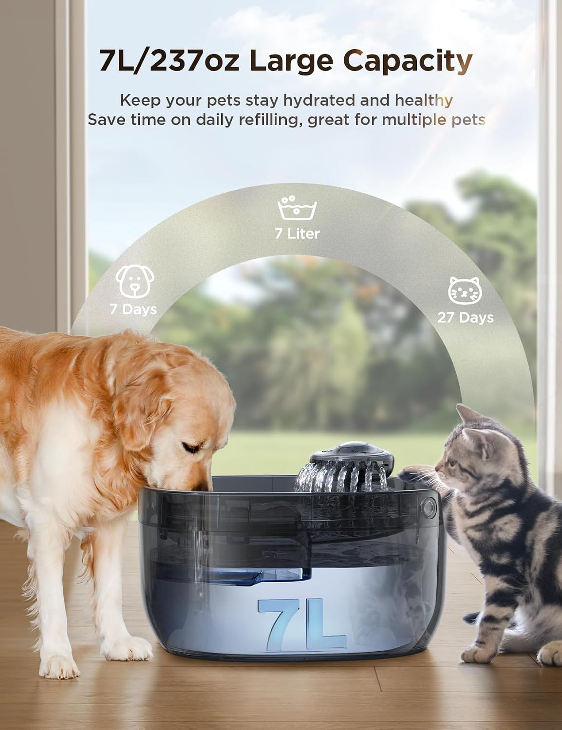 7L/1.8Gal Dog Water Fountain for Large Dog, FEELNEEDY Dog Water Bowl Dispenser Pet Water Fountain, Water Dispenser