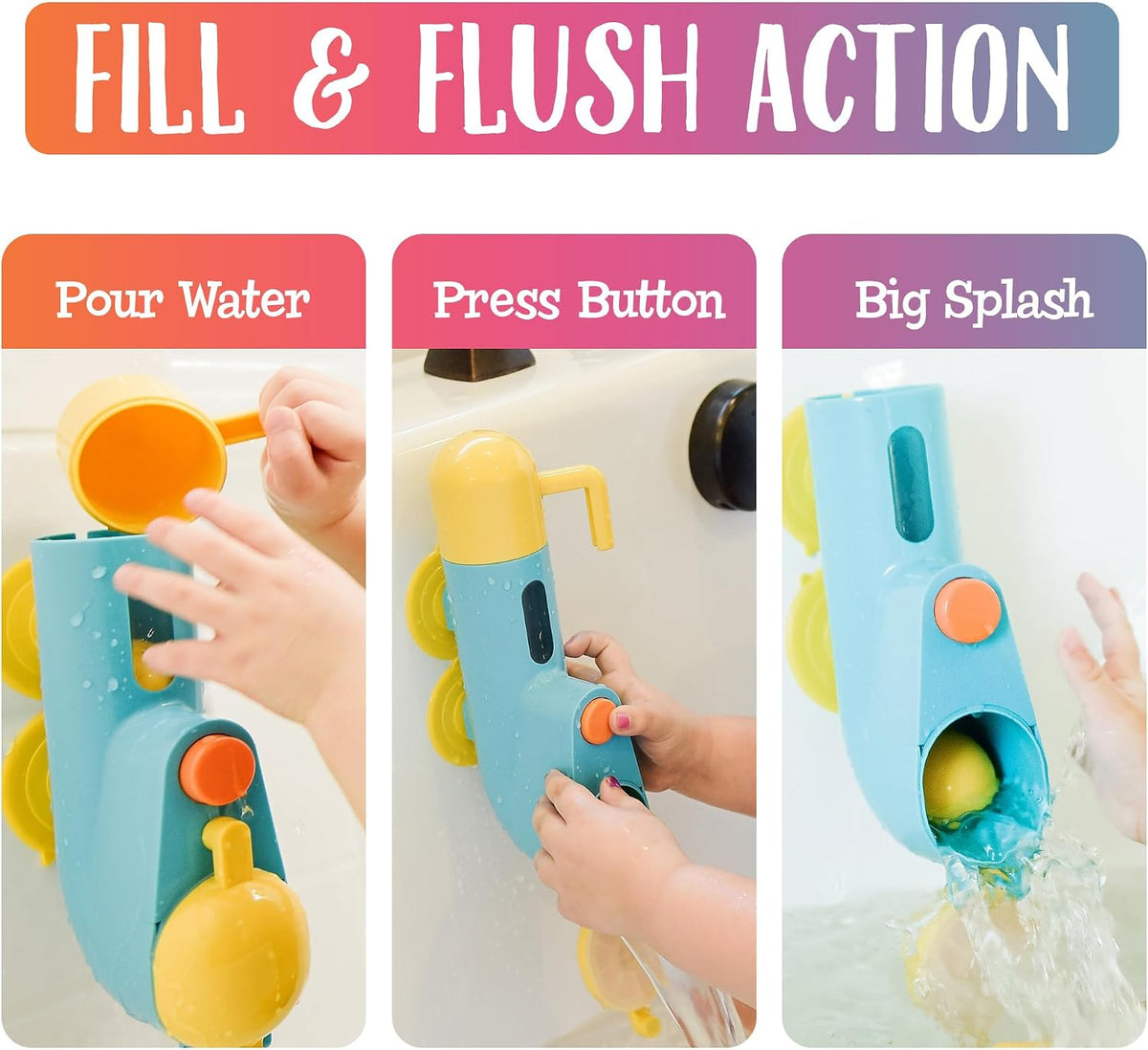 Fill N' Splash Submarine Bath Toy - Bath Toys for Toddlers 1-3 - 4 - 5 Years Old Bath Tub Toys for Boys & Girls