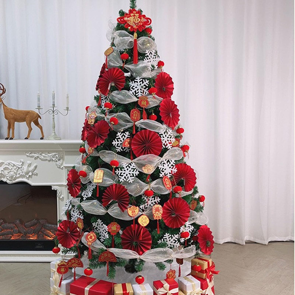 2 Rolls White Mesh Ribbon for Christmas Tree New Year Wreath Crafts