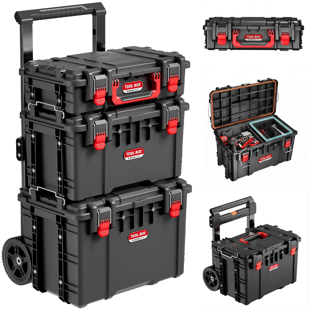 3-Piece Rolling Modular Tool Box System with Large Rolling Tool Box & Small Parts Organizer for Garage Storage, DIY