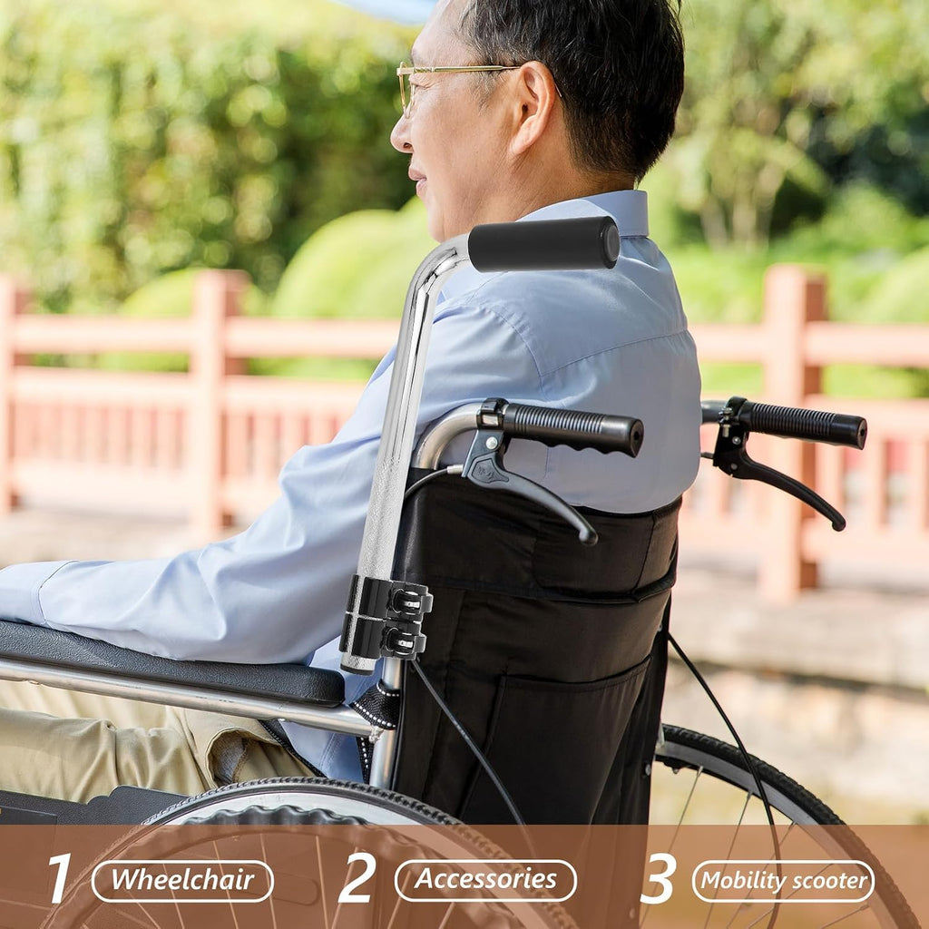 Sewroro 2pcs Stainless Steel Wheelchair Push Handle Extenders Universal Push Handle Extension Grip for Elderly Disabled Adult Transport Chair Accessories