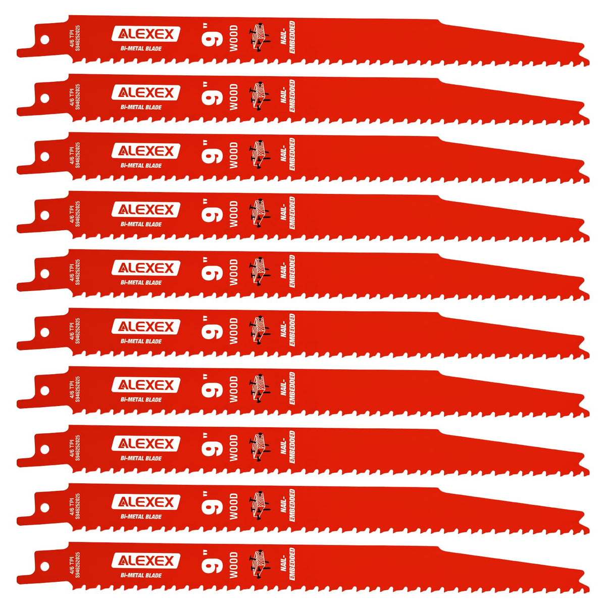 10 Pack 9 Inch 4/6 TPI Reciprocating Saw Blades for Wood and Nail-Embedded Wood Cutting, Bi-Metal Sawzall Blades for Cutting Nail and PVC Pallets etc, for Diablo Sawzall Blades DS0912BW25