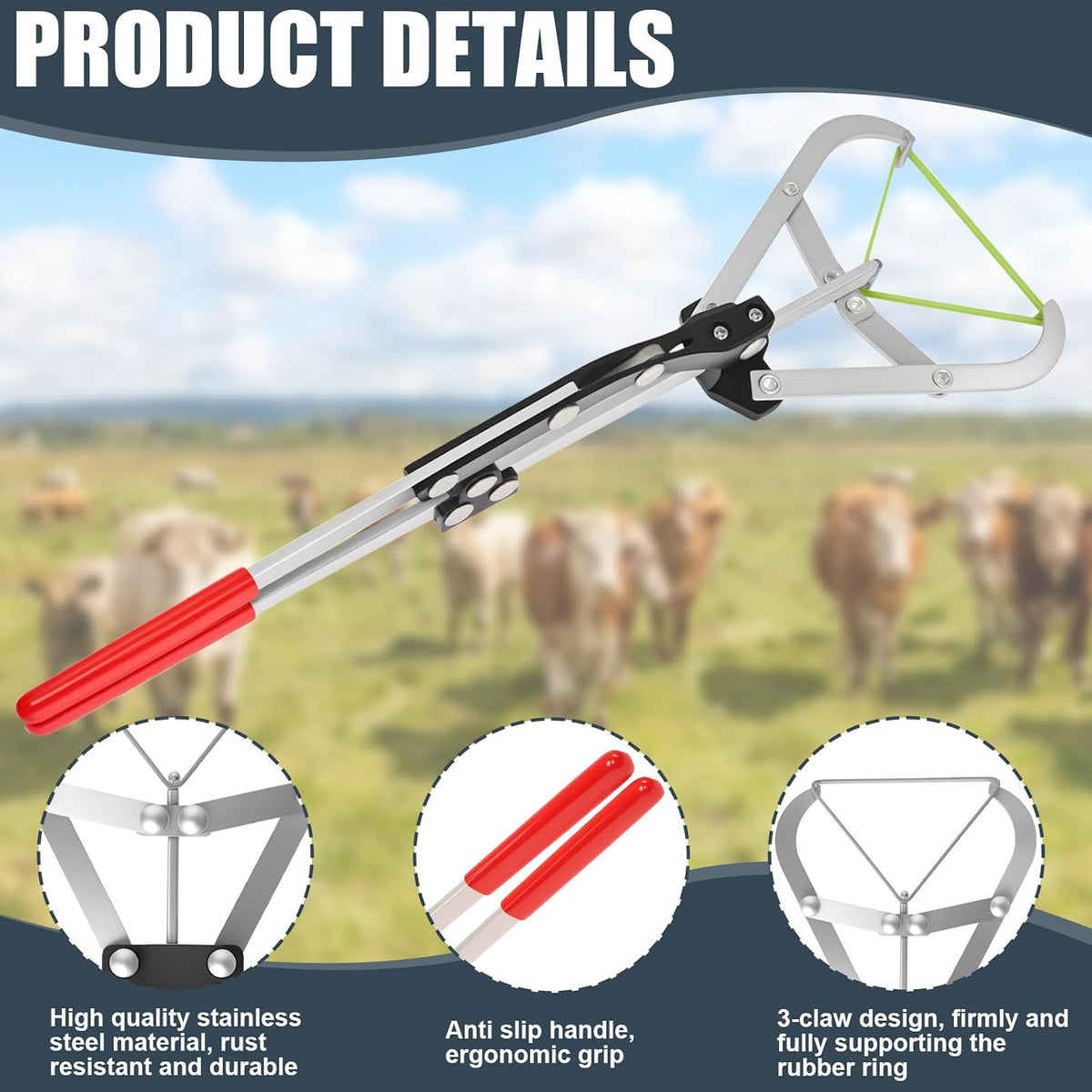 Cattle Banding Tool Kit, Large Expander Pliers with 24 Rubber Bands