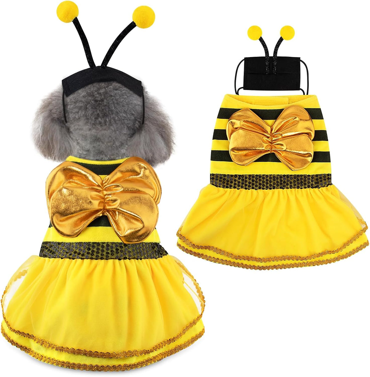 Bee Dog Halloween Costumes, Bumblebee Dog Costume for Small Medium Dogs Cats