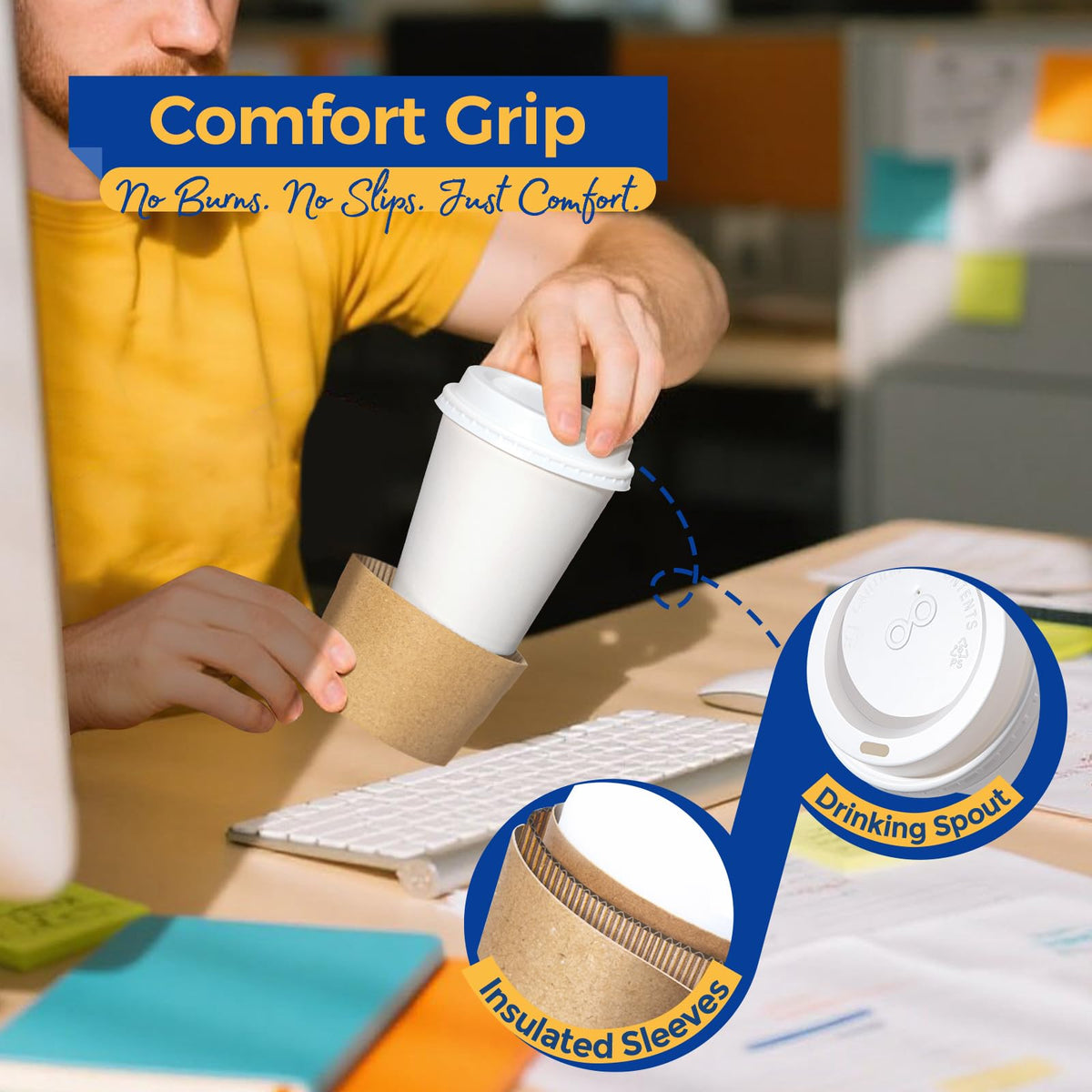 100 Pack 10 oz Disposable Coffee Cups with Lids, Sleeves, Leak-Proof To Go Coffee Cups with Lids, Durable Hot Paper