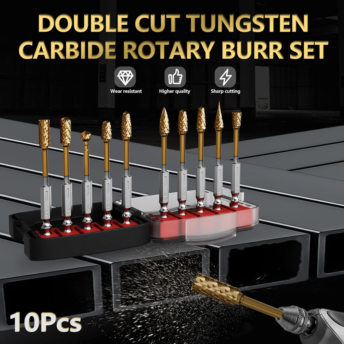 CATITO 10Pcs Carbide Burr Set with 1/4" Quick-Change Shank