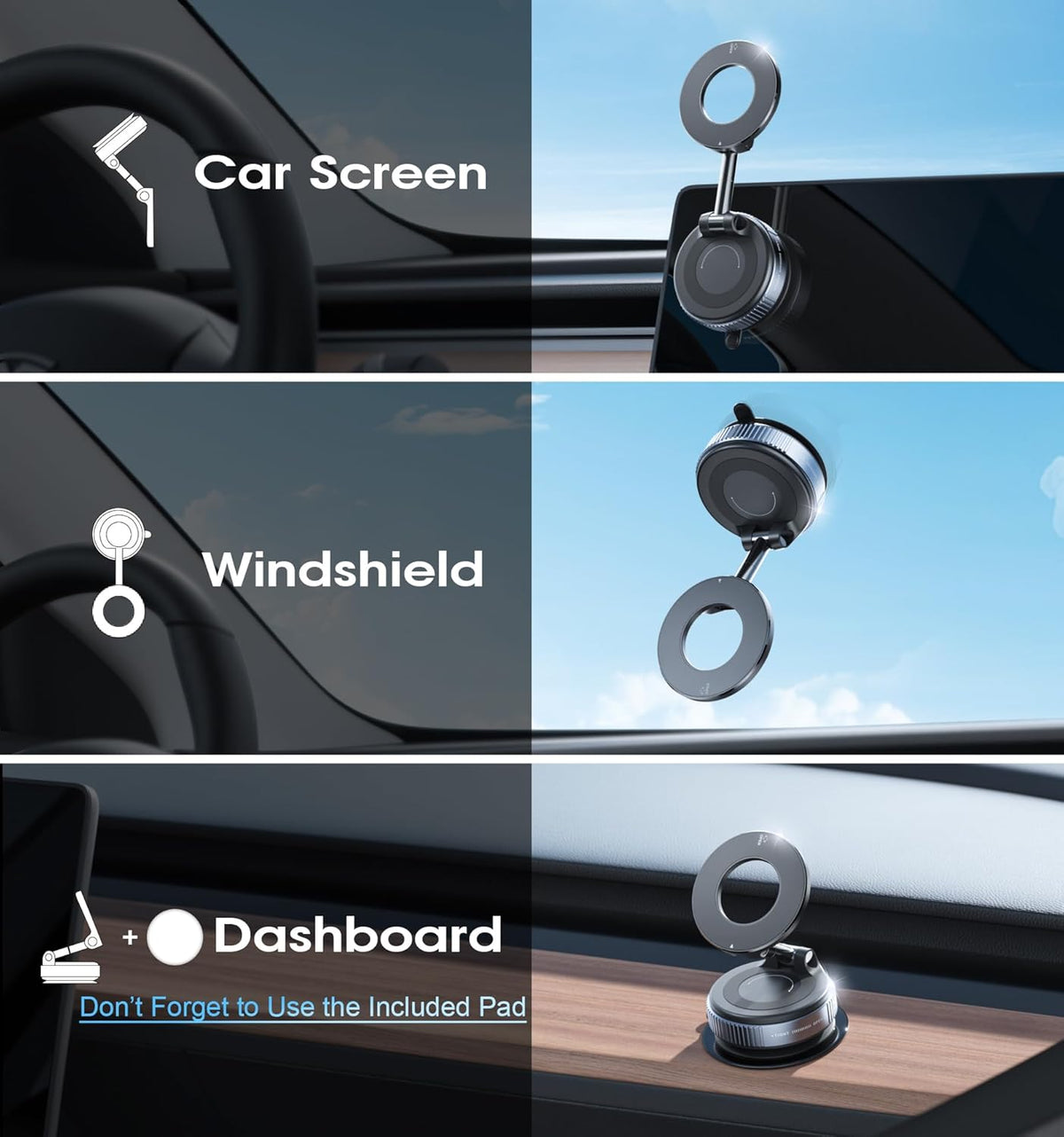 2026 Upgraded Vacuum Magnetic Car Phone Holder 360° Reinforced 96LBS Ultra Suction Cup Phone Mount for MagSafe Cell