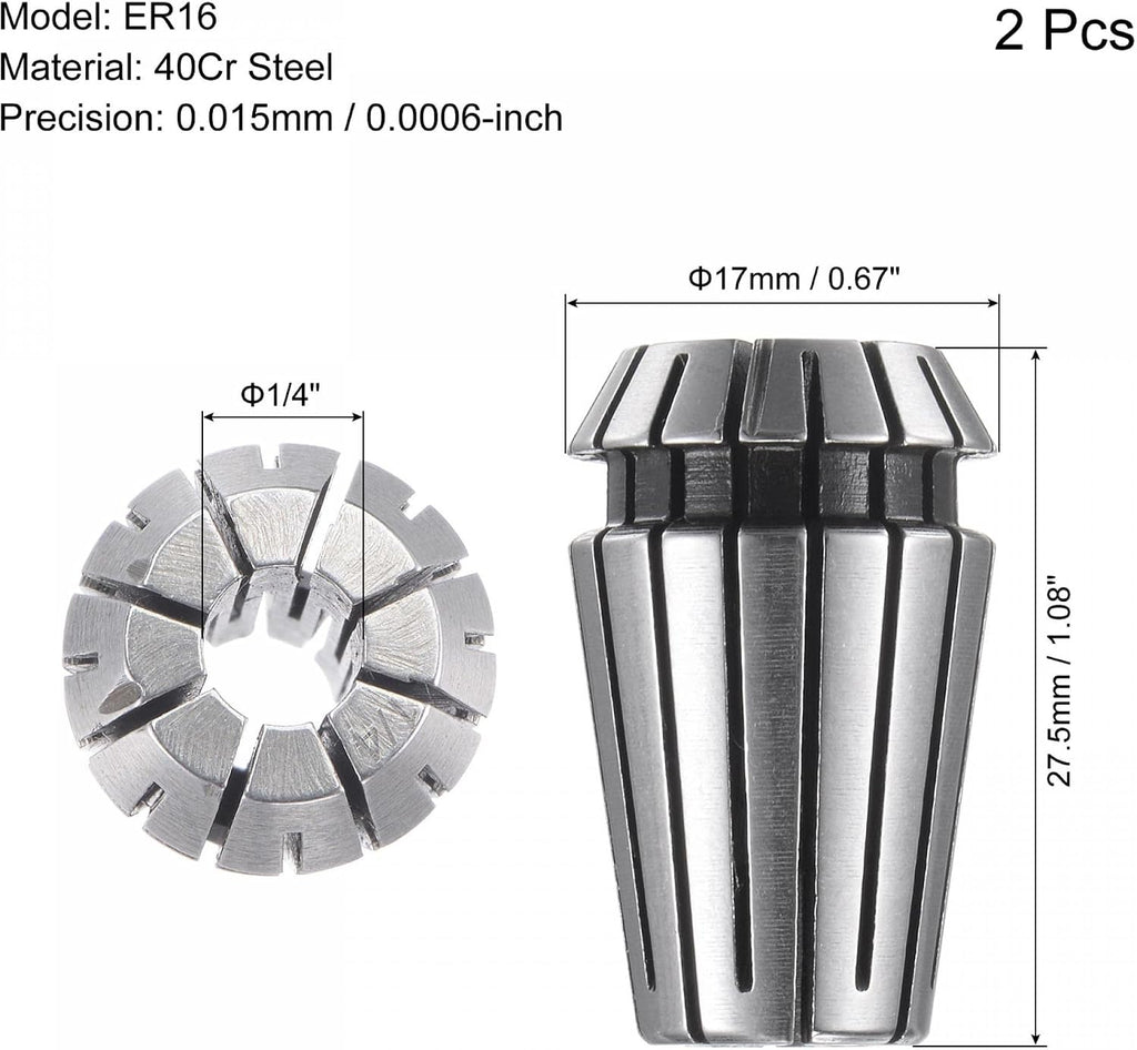 uxcell ER16 Spring Collet, 1/4" Chuck for CNC Engraving Machine Lathe Milling 2pcs