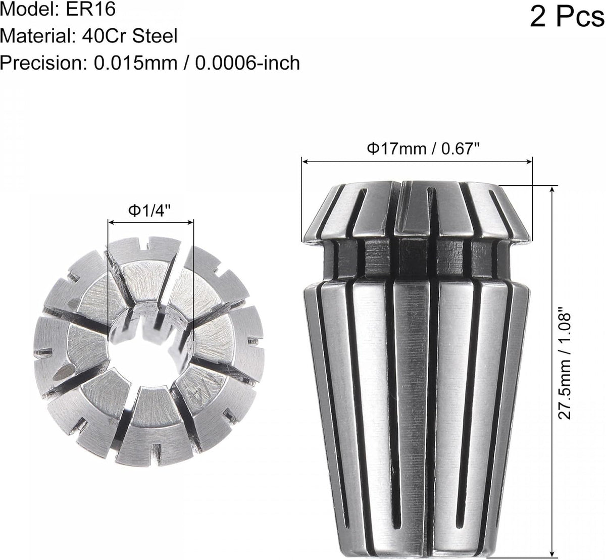 uxcell ER16 Spring Collet, 1/4" Chuck for CNC Engraving Machine Lathe Milling 2pcs