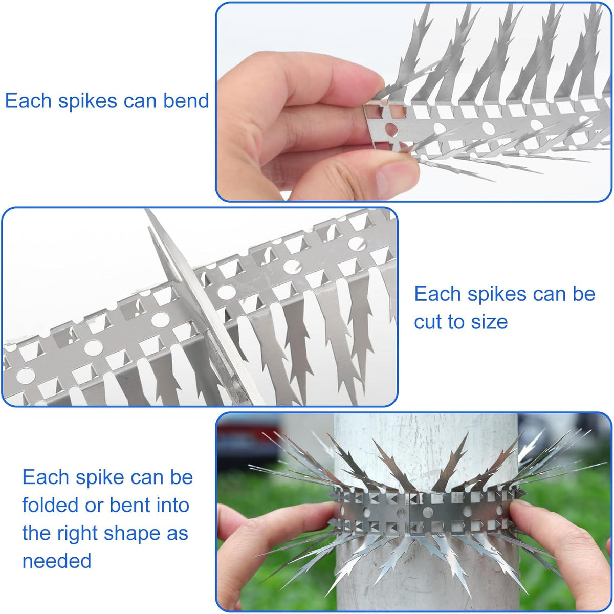 Bird Spikes, 10 FT Stainless Steel Bird Deterrent Spikes, Pigeon Spikes for Outside to Keep Birds Squirrel Raccoon