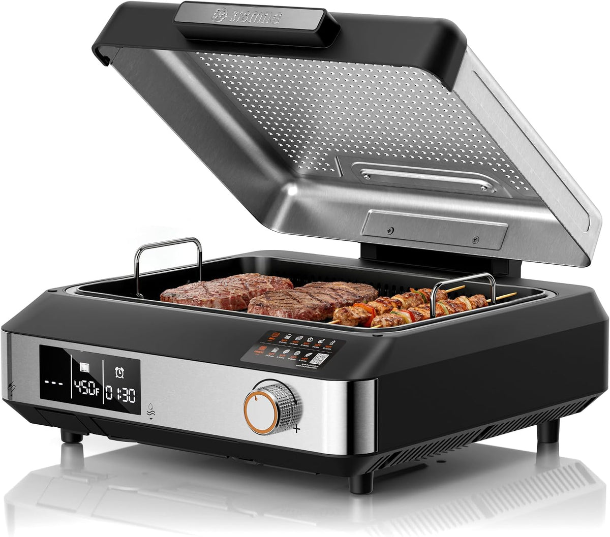 2-in-1 Smokeless Electric Grill,Digital Display,Meat Probe,Nonstick | Indoor Grill and Griddle Combo,Dishwasher