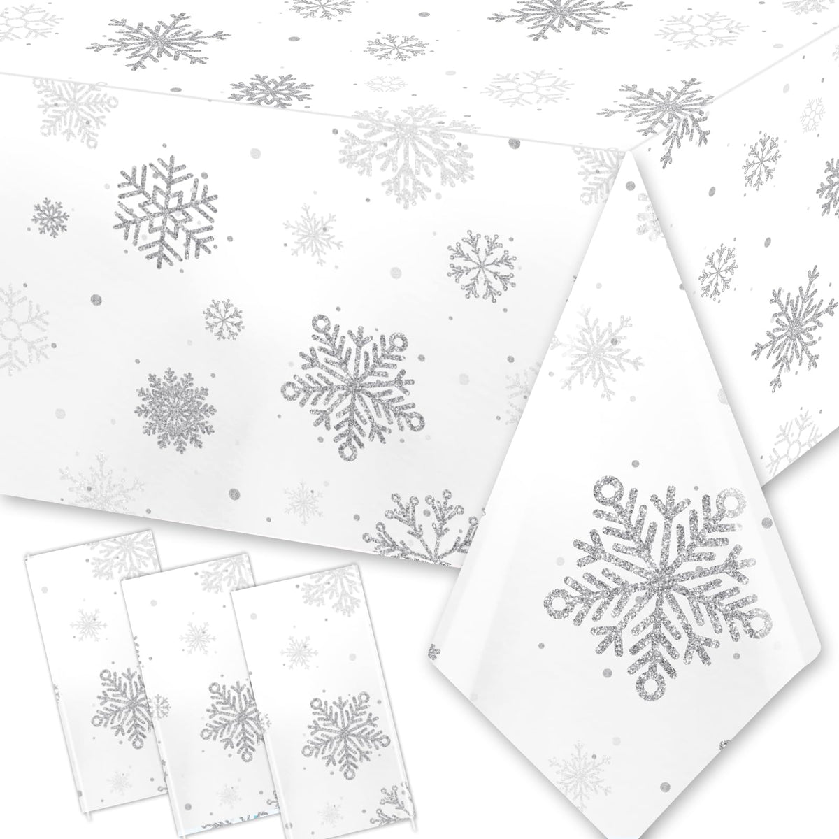 3pcs Snowflake Winter Tablecloth Party Decoration Winter Snowflake Silver Gray Wonderland Theme Table Cover