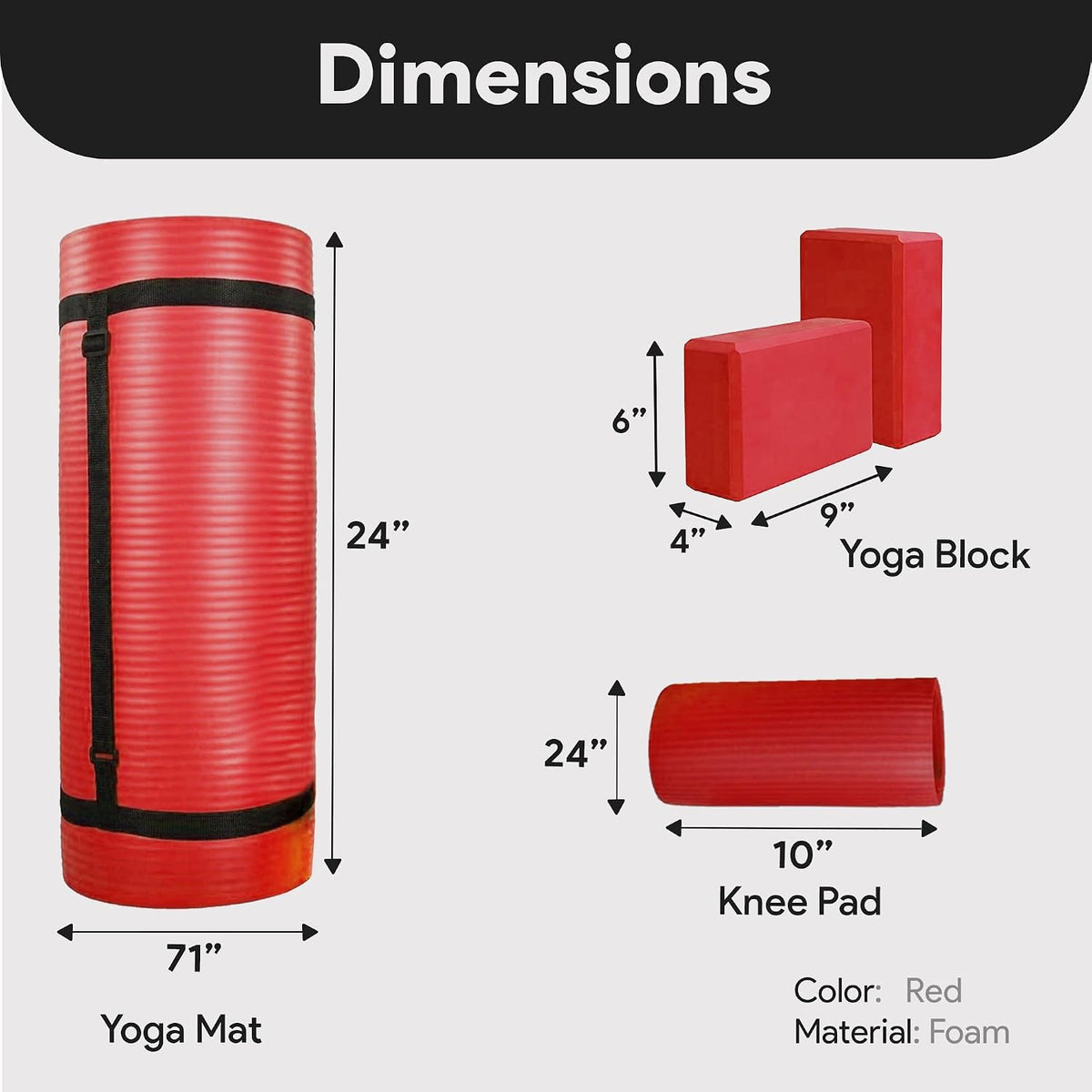 71x24 Inches Yoga Mat with Knee Pad and Optional Blocks – Extra 1-Inch Thick Non-Slip Foam with Anti-Tear Surface and