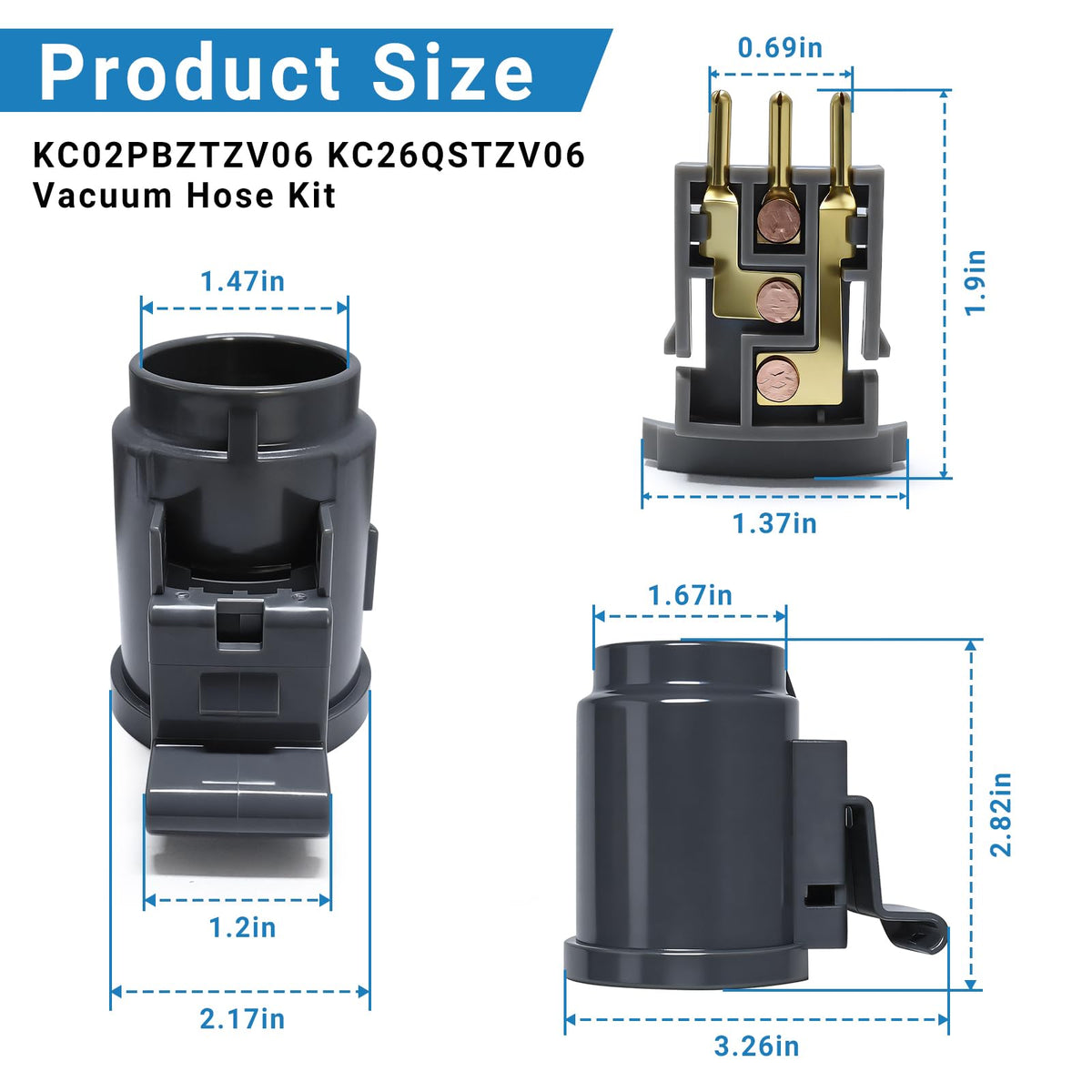 KC02PBZTZV06 Canister Vacuum Cleaner Hose Adapter & KC26QSTZV06 Vacuum 3-Prong Circuit Spring Fits for Kenmore Replacement Part for Canister Vacuum Electric Hoses