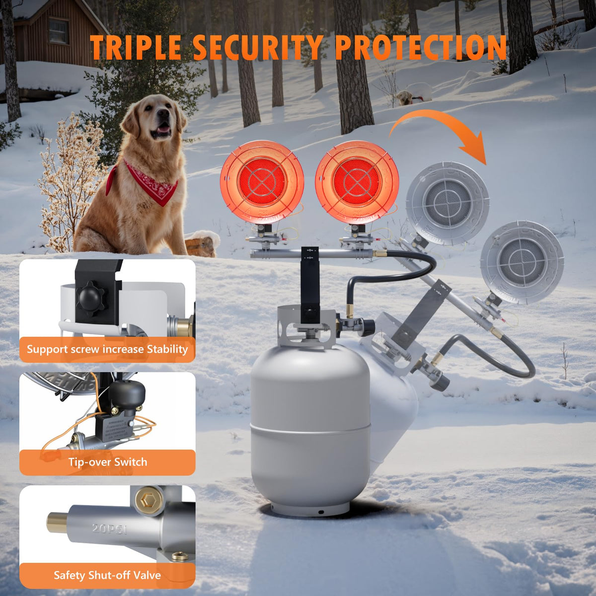 30000 Btu Outdoor Propane Heater Top, 2-Burner Portable Propane Tank Top Heaters, Double Tanks Tops Propanes Patio