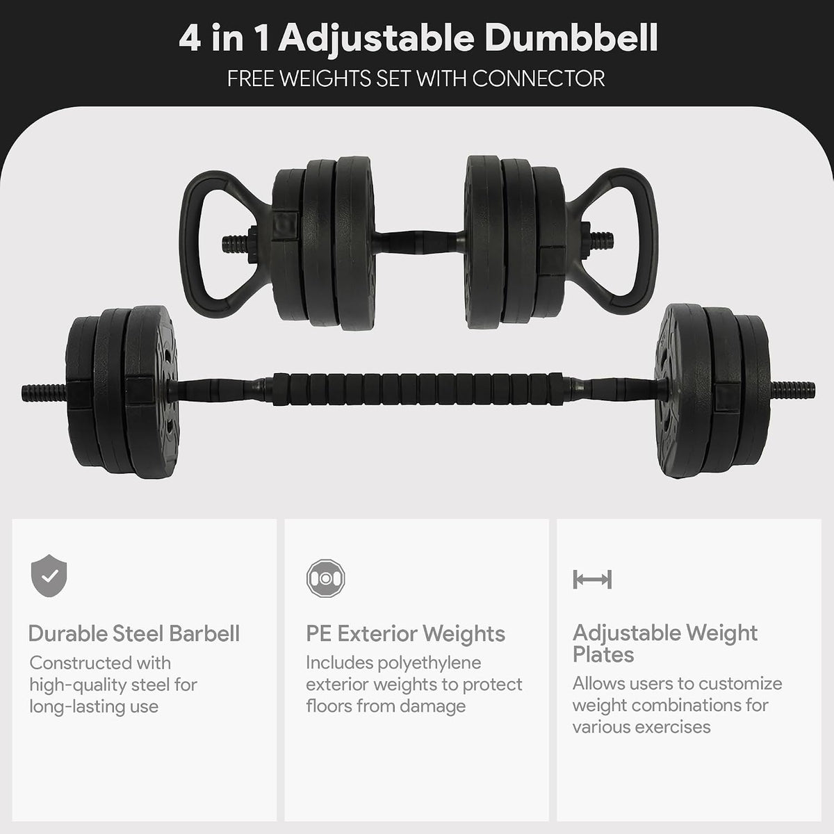 Adjustable Dumbbells, 60lbs Free Weight Set with Connector, Multiple Function Dumbbells Set Barbell, Kettlebells
