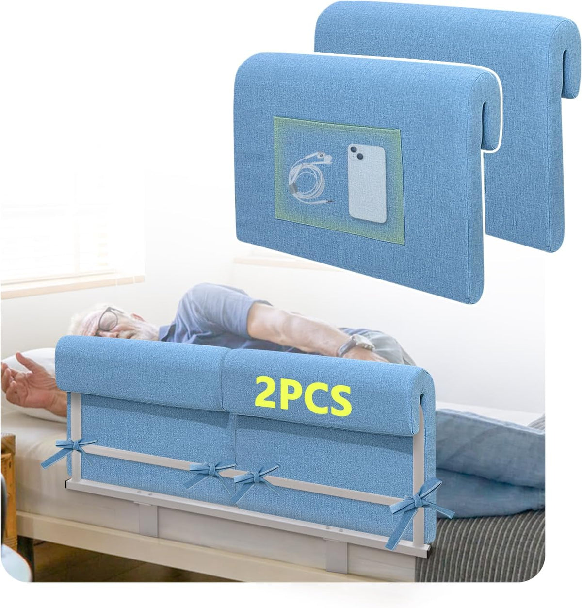 Bed Rail Pads, Hospital Bed Rail Padding Covers, Foam Bed Bumpers Sleep for Adults Seniors, Medical Bed Side Rails Padding Cushion, Fall Protector, Padded Bedside Railing Cover Safety Guard (2PCS)