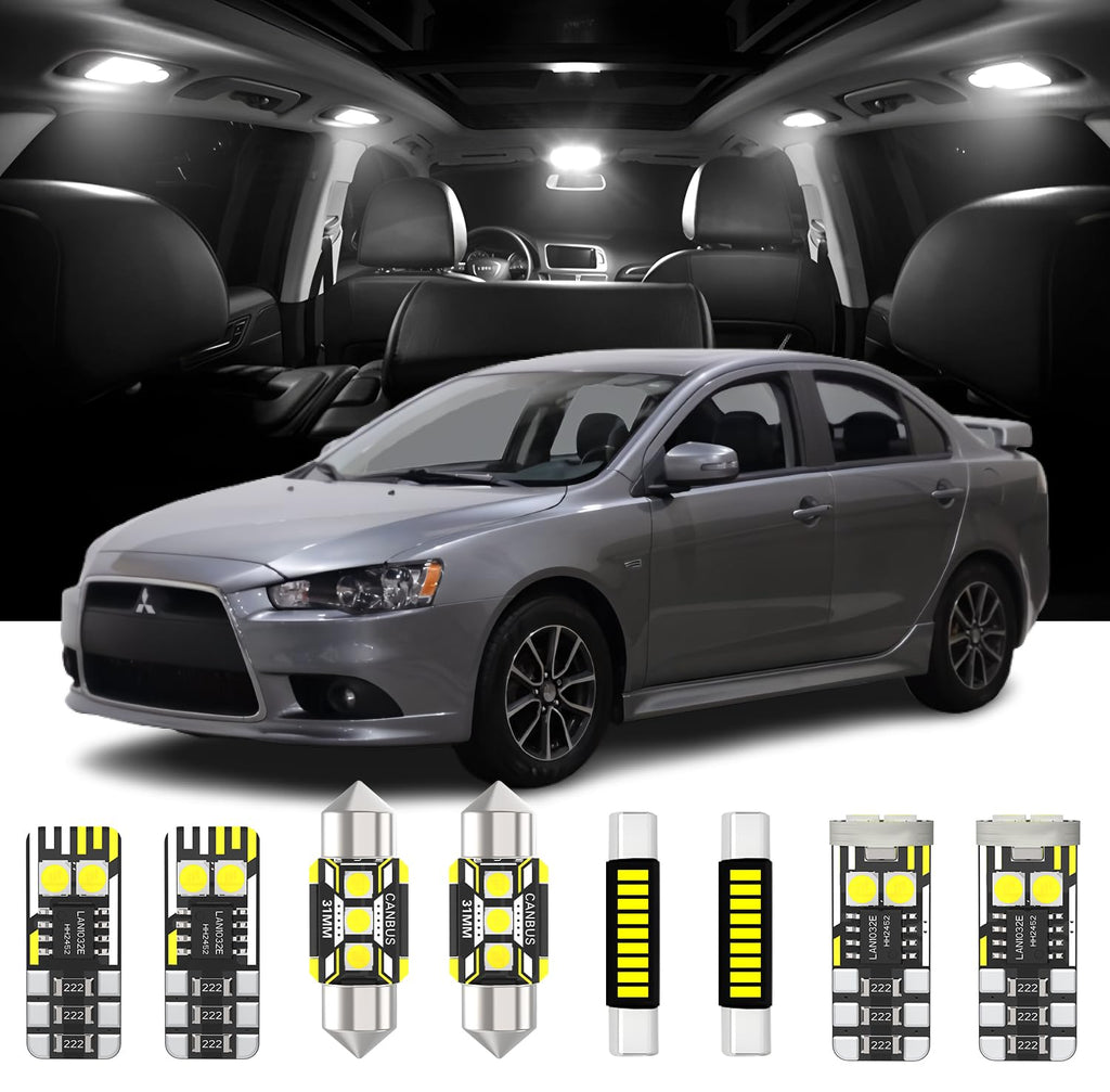 6 Pieces Interior LED Lights Replacement for Mitsubishi Lancer/Lancer Evo 2002-2017 White LED Interior Bulbs Accessories