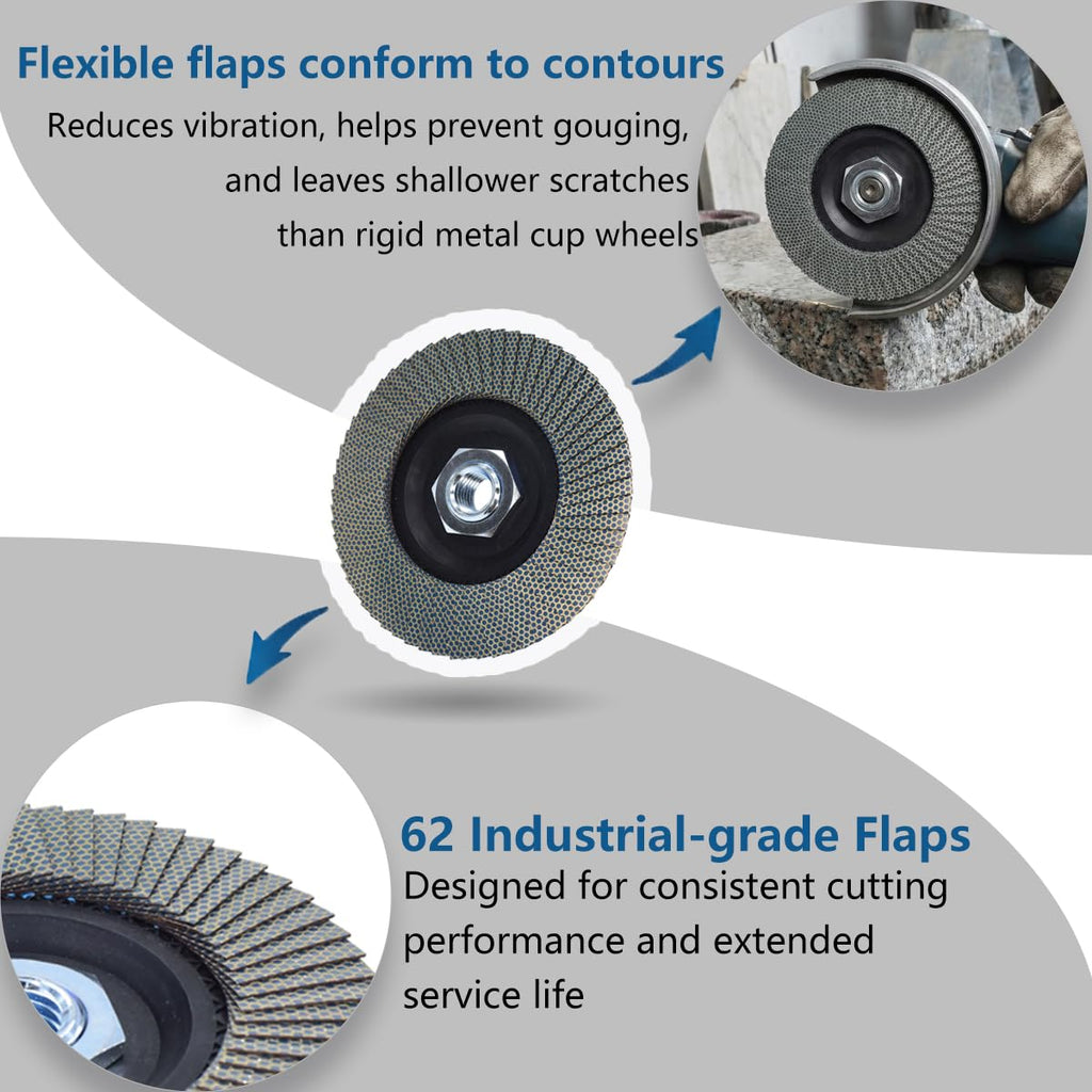 HONGUIS 4.5 Inch Diamond Flap Disc 120 Grit, 5/8"-11 Threaded Grinding Wheel for Granite Marble Stone Concrete Glass, for Edge Smoothing, Blending and Surface Refinement