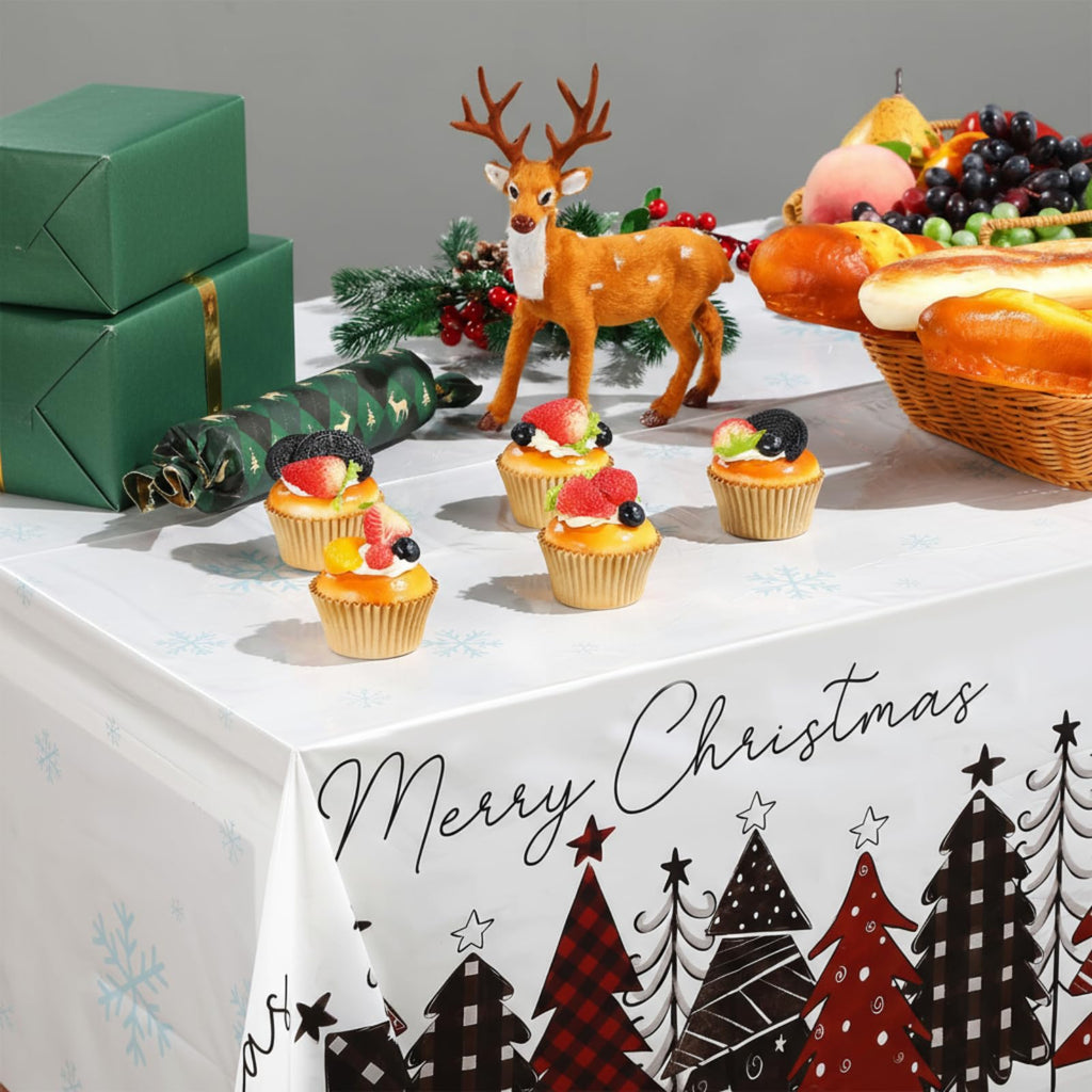 3 Pack Christmas Table Cloth Xmas Tree Tablecloth Buffalo Plaid