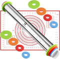 Stainless Steel Rolling Pin & Baking Mat Set with Adjustable Thickness Ring