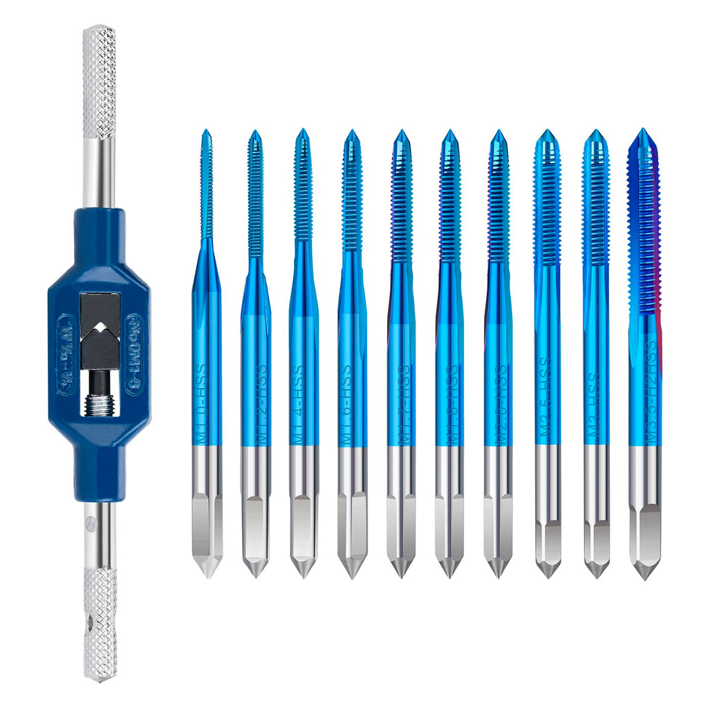 BALUGAEA 10pcs Micro Tap M1-M3.5, Metric Tap Set with Adjustable Tap Wrench