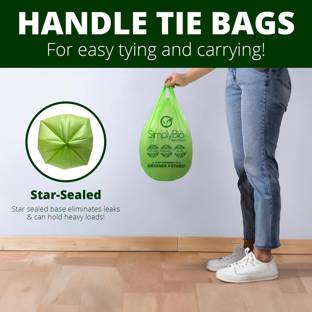 3 Gallon Compostable Trash Bags Liners with Handle-Tie, Thick 0.67 Mil, 11.36 Liter, 80 Bags, Small Kitchen Food