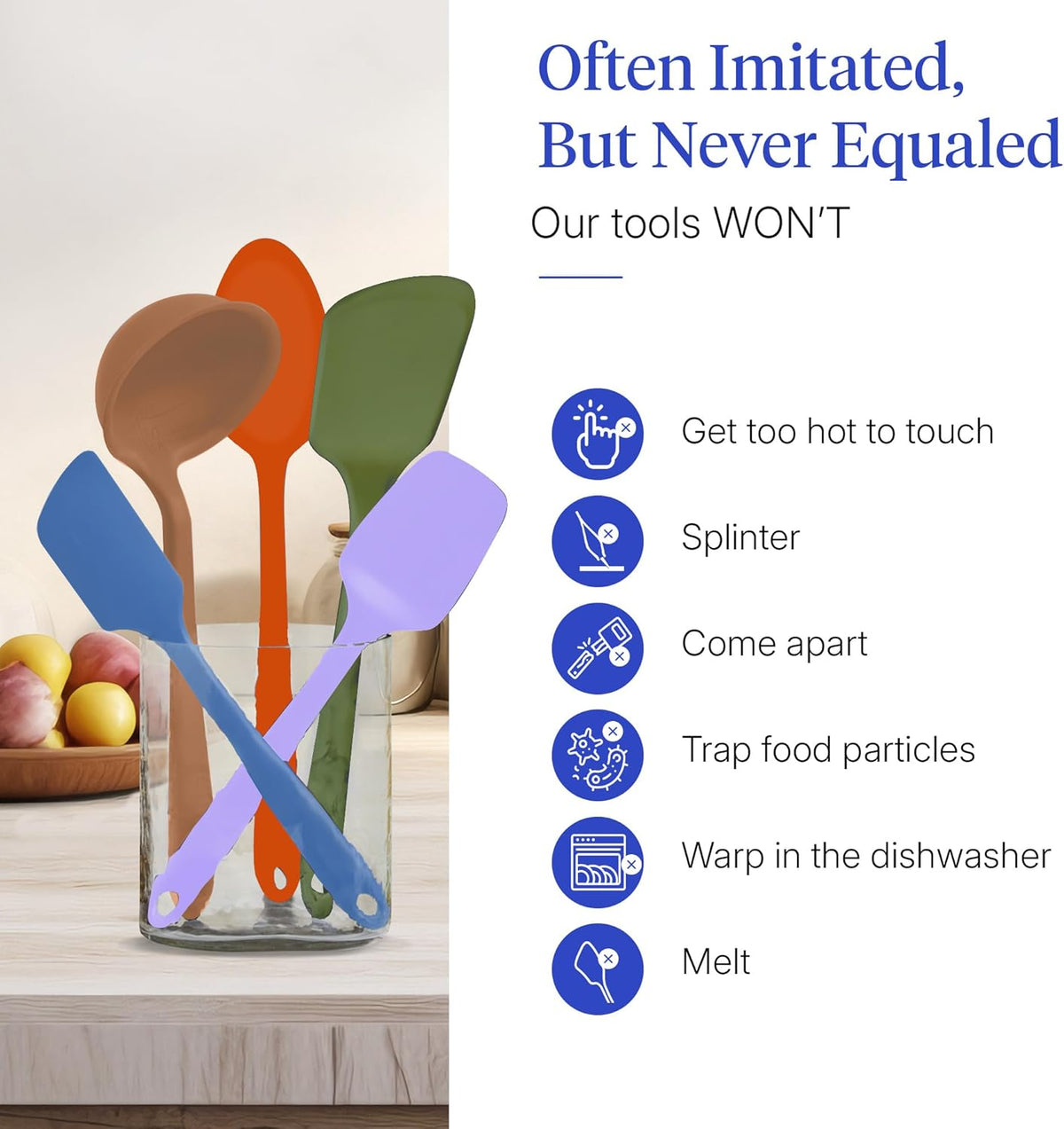 Get It Right 5 Piece Silicone Ultimate Kitchen Utensils Set - Ladle, Spatula, Flip, Spoon & Spoonula - Non-Toxic