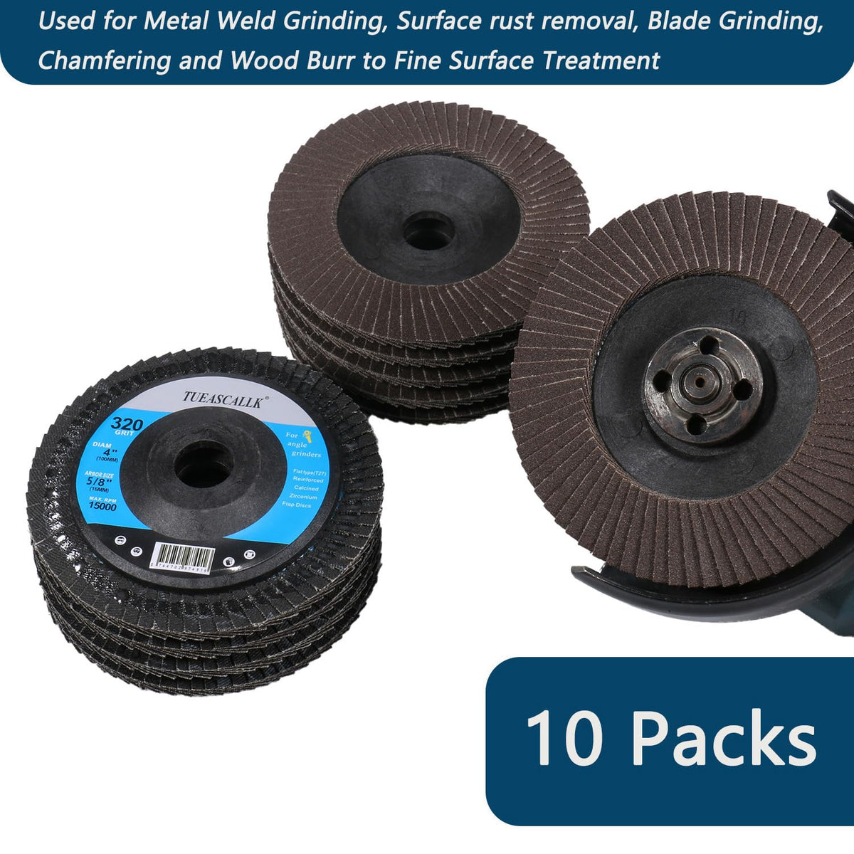 10 Packs 320 Grit Flap Discs for Angle Grinders, 4" x 5/8" Grinding Wheel