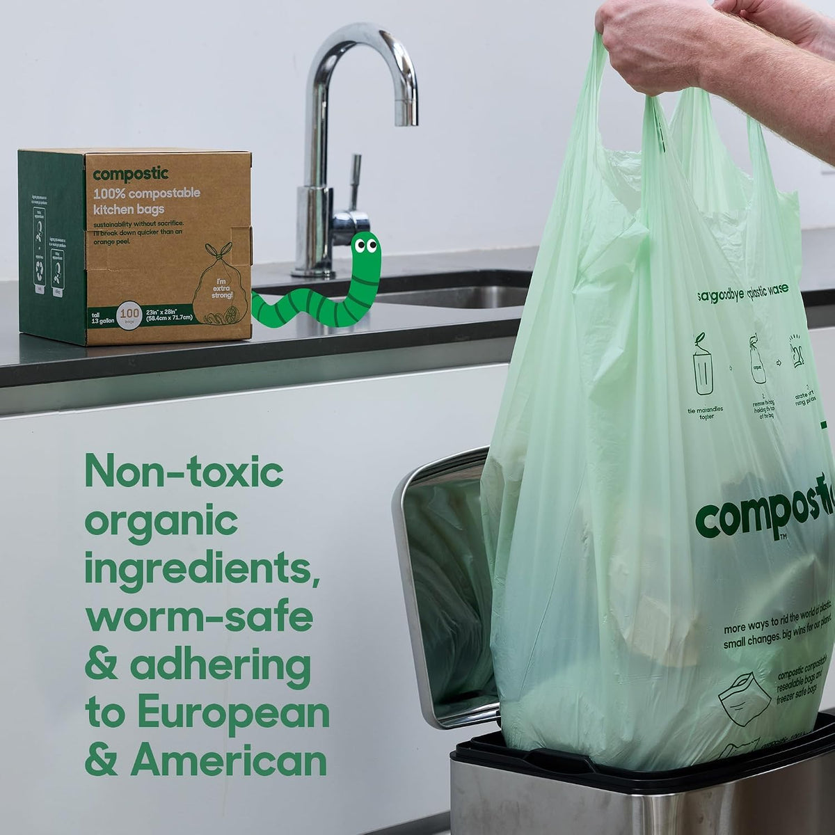 Compostable Small Trash Bags 2.6 Gallon for Bathroom, 100 Ct