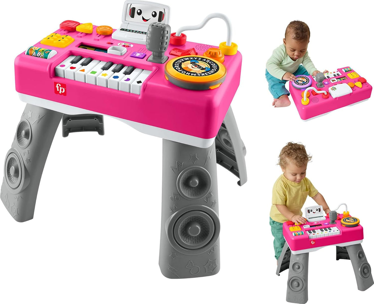 Fisher-Price Laugh & Learn Mix & Learn DJ Table Baby Toy | Pink, 12 Busy Activities, Musical Learning Play, Infants &