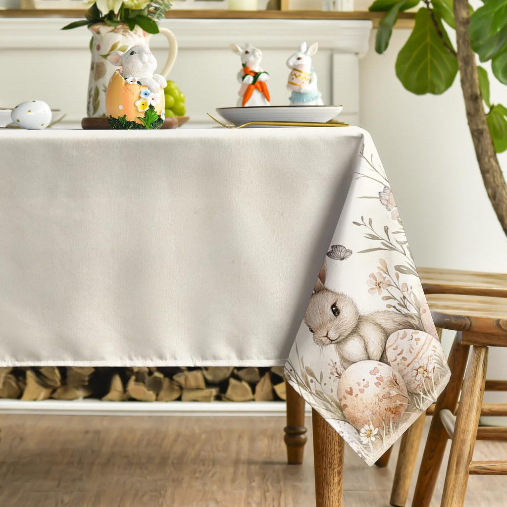 Easter Tablecloth 60 x 84 Inch Rectangular Beige Easter Bunny