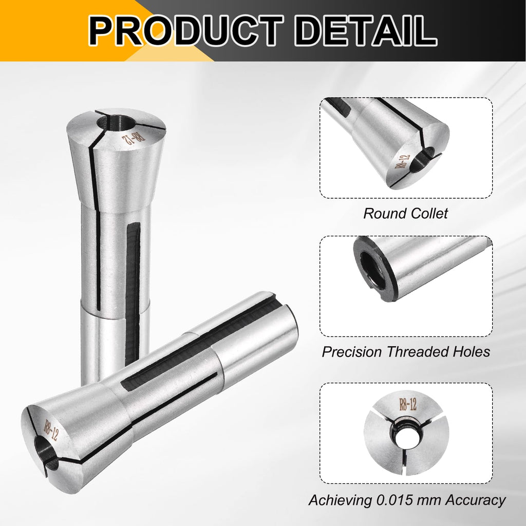 HARFINGTON R8 12mm (15/32") Round Collet 7/16-20UNF Thread 0.015mm Accuracy