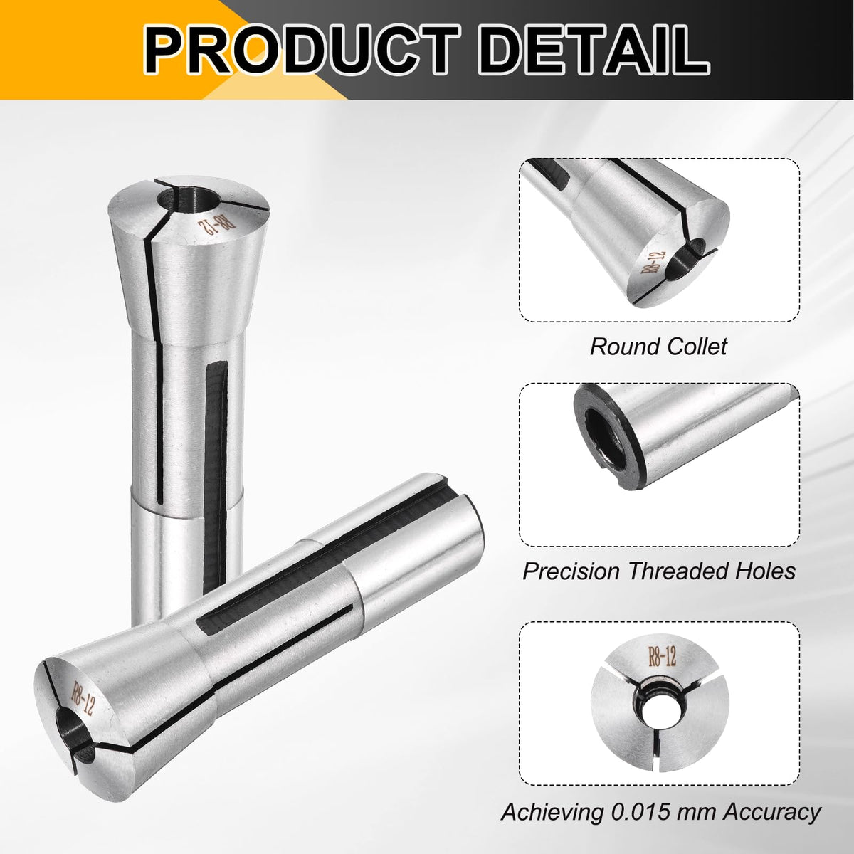 HARFINGTON R8 12mm (15/32") Round Collet 7/16-20UNF Thread 0.015mm Accuracy
