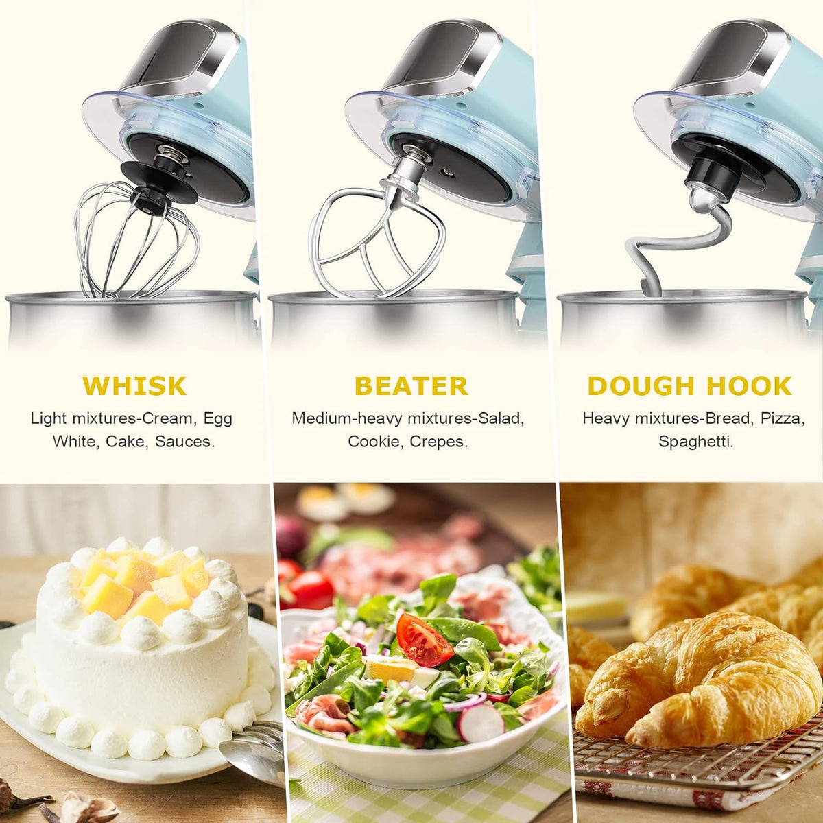 Stand Mixer,3.2Qt Small Electric Food Mixer,6 Speeds Portable Lightweight Kitchen Mixer for Daily Use with Egg
